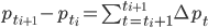 p_{t_{i+1}}-p_{t_i}=\sum_{t=t_i+1}^{t_{i+1}}\Delta p_t