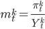 m_t^k=\frac{\pi_t^k}{Y_t^k}