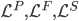 \mathcal{L}^P,\mathcal{L}^F,\mathcal{L}^S