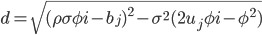 d=\sqrt{(\rho\sigma\phi i-b_j)^2-\sigma^2(2u_j\phi i-\phi^2)}