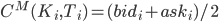 C^M(K_i,T_i)=(bid_i+ask_i)/2