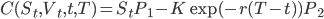 C(S_t,V_t,t,T)=S_tP_1-K\exp(-r(T-t))P_2