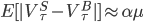 E[|V_{\tau}^S-V_{\tau}^B|]\approx\alpha\mu