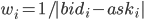 w_i=1/|bid_i-ask_i|