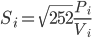 S_i=\sqrt{252}\frac{P_i}{V_i}