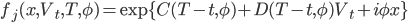 f_j(x,V_t,T,\phi)=\exp\{C(T-t,\phi)+D(T-t,\phi)V_t+i\phi x\}