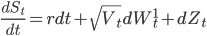 \frac{dS_t}{dt}= r dt+\sqrt{V_t}dW_t^1+dZ_t